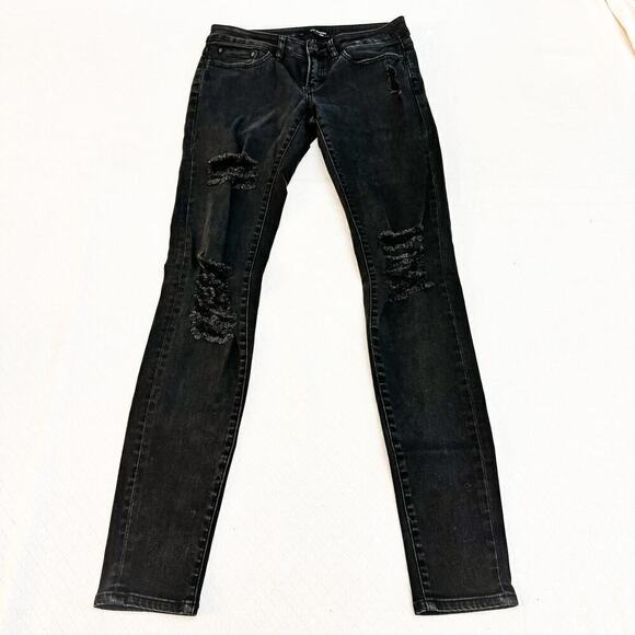 The Kooples Skin Black Denim Ripped Jeans Skull Accent Pocket Size 26 - Picture 2 of 8
